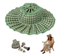 Women's Straw Reversible Pleated Sun Hat,Wide Brim Foldable Beach Hats,Casual Outdoor Sun Hats for Summer Travel (A)