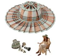 Women's Straw Reversible Pleated Sun Hat,Wide Brim Foldable Beach Hats,Casual Outdoor Sun Hats for Summer Travel (I)