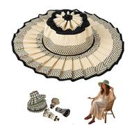 Women's Straw Reversible Pleated Sun Hat,Wide Brim Foldable Beach Hats,Casual Outdoor Sun Hats for Summer Travel (H)