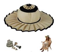 Women's Straw Reversible Pleated Sun Hat,Wide Brim Foldable Beach Hats,Casual Outdoor Sun Hats for Summer Travel (D)