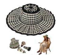 Women's Straw Reversible Pleated Sun Hat,Wide Brim Foldable Beach Hats,Casual Outdoor Sun Hats for Summer Travel (G)