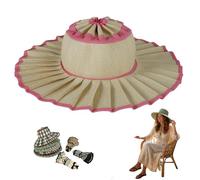 Women's Straw Reversible Pleated Sun Hat,Wide Brim Foldable Beach Hats,Casual Outdoor Sun Hats for Summer Travel (J)