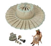 Women's Straw Reversible Pleated Sun Hat,Wide Brim Foldable Beach Hats,Casual Outdoor Sun Hats for Summer Travel (C)