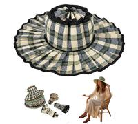 Women's Straw Reversible Pleated Sun Hat,Wide Brim Foldable Beach Hats,Casual Outdoor Sun Hats for Summer Travel (E)