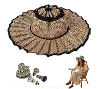 Women's Straw Reversible Pleated Sun Hat,Wide Brim Foldable Beach Hats,Casual Outdoor Sun Hats for Summer Travel (O)