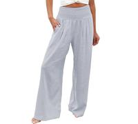 Womens Stretch Wide Leg Trousers High Waisted Casual Pants Pocket Loose Fit Solid Colour Palazzo Bottoms Comfortable Office Holiday Everyday Wear, 03-Light Gray, 3XL
