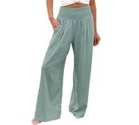Womens Stretch Wide Leg Trousers High Waisted Casual Pants Pocket Loose Fit Solid Colour Palazzo Bottoms Comfortable Office Holiday Everyday Wear, 08-Mint Green, 3XL