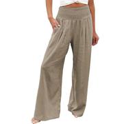 Womens Stretch Wide Leg Trousers High Waisted Casual Pants Pocket Loose Fit Solid Colour Palazzo Bottoms Comfortable Office Holiday Everyday Wear, 02-Khaki, XL