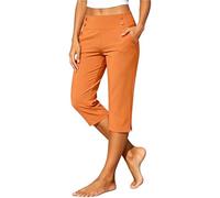 Womens Stretch Yoga Capri Pants Button Casual Work Trousers Solid Colour Fitness Bottoms Comfortable Everyday Office Leisure Training Wear, 08-Orange, S