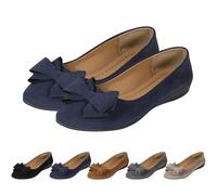 Women's Suede Ballet Casual Shoes Wedge Heels Bow Pumps Round Toe Comfortable Arch Support Slip-on Low Wedge Shoes, Orthopedic Ballet Flats for Women (Navy Blue,33.5)