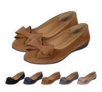 Women's Suede Ballet Casual Shoes Wedge Heels Bow Pumps Round Toe Comfortable Arch Support Slip-on Low Wedge Shoes, Orthopedic Ballet Flats for Women (Brown,32 2/3)