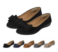 Women's Suede Ballet Casual Shoes Wedge Heels Bow Pumps Round Toe Comfortable Arch Support Slip-on Low Wedge Shoes, Orthopedic Ballet Flats for Women (Black,33 1/9)