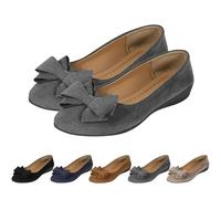 Women's Suede Ballet Casual Shoes Wedge Heels Bow Pumps Round Toe Comfortable Arch Support Slip-on Low Wedge Shoes, Orthopedic Ballet Flats for Women (Gray,33 2/3)
