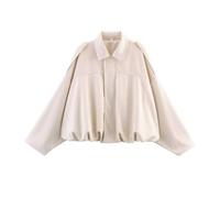 Women's Suede Bomber Jacket, 2025 Casual Lapel Pilot Cropped Coat Long Sleeves Trendy Streetwear Outerwear (Beige,M)