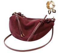 Women's Suede Chocolate Brown Crossbody Bag, Fashion Dumpling Hobo Shoulder Bag, Vintage Slouchy Small Purse Handbag