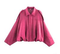 Women's Suede Jacket pour batwing Sleeve Zipper Front Women's(Drak Red M)
