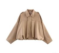 Women's Suede Jacket pour batwing Sleeve Zipper Front Women's(Khaki L)