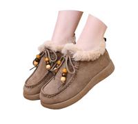 Women's Suede Platform Loafers with Fur Lined Fashion Suede Furry Collar Slip on Winter Ankle Boots Winter Outdoor Daily Work Walking Shoes (Khaki,38)
