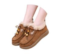 Women's Suede Platform Loafers with Fur Lined Fashion Suede Furry Collar Slip on Winter Ankle Boots Winter Outdoor Daily Work Walking Shoes (Brown,36)