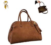 Women's Suede Purse Vintage Top Handle Bag,Large Suede Capacity Tote Bag,Casual Satchel Bags with Adjustable Strap (Brown, Large)