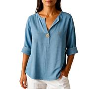 Women's Summer Casual Half Sleeve Button Down V Neck Blouse with Roll-Up Sleeves Loose Fit Top for Warm Weather Outfits