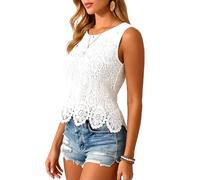 Women's Summer Casual Round Neck Lace Hollow Sleeveless Vest Elegant White Top for Beach Party Daily Wear Boho Style Crochet Tank Top Blouse