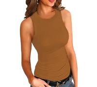 Women's Summer Casual Solid Color Sleeveless Tank Top Round Neck Slim Fit Basic Tee Shirt for Daily Wear Workout Yoga Army Green