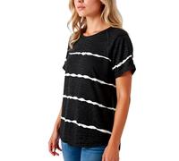 Women's Summer Casual Striped T-Shirt Short Sleeve Crew Neck Loose Fit Top with Side Slits for Daily Wear Vacation Beach Outfit Green