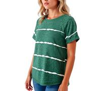 Women's Summer Casual Striped T-Shirt Short Sleeve Crew Neck Loose Fit Top with Side Slits for Daily Wear Vacation Beach Outfit Green