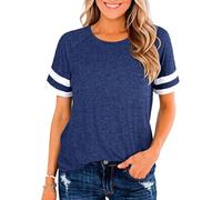 Women's Summer Casual T-Shirt Crew Neck Short Sleeve Loose Fit Striped Sleeve Baseball Tee Top for Daily Wear Vacation Beach Outing Trip