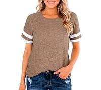 Women's Summer Casual T-Shirt Crew Neck Short Sleeve Loose Fit Striped Sleeve Baseball Tee Top for Daily Wear Vacation Beach Outing Trip