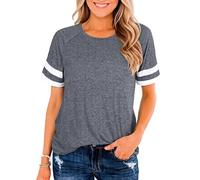 Women's Summer Casual T-Shirt Crew Neck Short Sleeve Loose Fit Striped Sleeve Baseball Tee Top for Daily Wear Vacation Beach Outing Trip