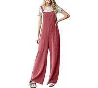 Women's Summer Casual Wide Leg Overalls Jumpsuit with Pockets Adjustable Straps Square Neck Loose Fit Romper Olive Green Fashion