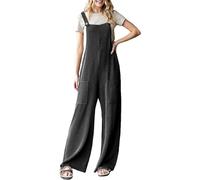 Women's Summer Casual Wide Leg Overalls Jumpsuit with Pockets Adjustable Straps Square Neck Loose Fit Romper Olive Green Fashion