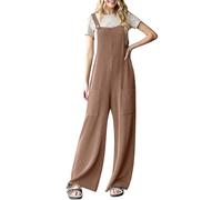 Women's Summer Casual Wide Leg Overalls Jumpsuit with Pockets Adjustable Straps Square Neck Loose Fit Romper Olive Green Fashion