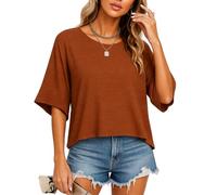 Women's Summer Crinkle Textured T-Shirt with Ruffle Short Sleeves Casual Loose Fit Crew Neck Solid Color Top for Daily Wear Beach Vacation