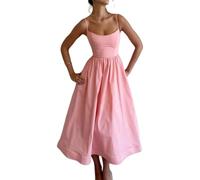 Women's Summer Elegant Corset Bustier Sundress Straps Neck,Boho A-Line Midi Lace-Up Solid Vintage Casual Beach Dress (FR/ES, Alpha/Lettres, S, Taille Normale, Taille Normale, Pink)
