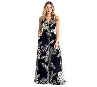 Women's Summer Halter Neck Jumpsuit Tropical Leaf Print Wide Leg Pants High Waist Backless Romper Beach Vacation Outfit Casual Party Wear
