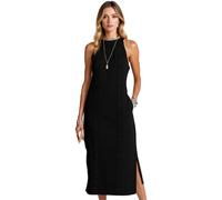 Women's Summer Halter Neck Maxi Dress Sleeveless Lime Green Vacation Beach Dress with Lace Insert Side Slit Pockets Casual Flowy Sundress for Resort Wear
