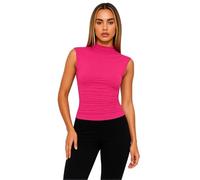 Women's Summer Mock Neck Sleeveless Top Ruched Side Slim Fit Basic Tank Top Casual Solid Color Bodycon Tee for Daily Wear and Party Fashion