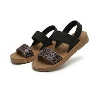 Women's Summer Orthopedic Flat Sandals, Breathable Open-Toe Elastic Ankle Strap Slingback, Comfortable Casual Walking Shoes for Beach, Vacation, Party, Outdoor & Work (Black with Leopard Print,36)