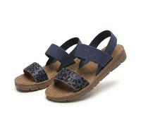 Women's Summer Orthopedic Flat Sandals, Breathable Open-Toe Elastic Ankle Strap Slingback, Comfortable Casual Walking Shoes for Beach, Vacation, Party, Outdoor & Work (Blue with Leopard Print,38)