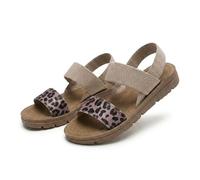 Women's Summer Orthopedic Flat Sandals, Breathable Open-Toe Elastic Ankle Strap Slingback, Comfortable Casual Walking Shoes for Beach, Vacation, Party, Outdoor & Work (Khaki with Leopard Print,44)