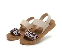 Women's Summer Orthopedic Flat Sandals, Breathable Open-Toe Elastic Ankle Strap Slingback, Comfortable Casual Walking Shoes for Beach, Vacation, Party, Outdoor & Work (Beige with Leopard Print,36)