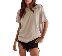 Women's Summer Oversized Cotton T-Shirt Casual Loose Fit Short Sleeve Crew Neck Solid Color Tee Top for Daily Wear Beach Vacation Soft Breathable Fabric