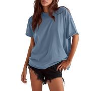 Women's Summer Oversized Cotton T-Shirt Casual Loose Fit Short Sleeve Crew Neck Solid Color Tee Top for Daily Wear Beach Vacation Soft Breathable Fabric