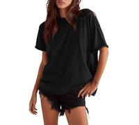 Women's Summer Oversized Cotton T-Shirt Casual Loose Fit Short Sleeve Crew Neck Solid Color Tee Top for Daily Wear Beach Vacation Soft Breathable Fabric