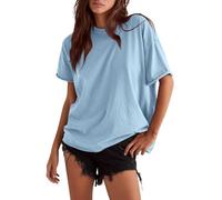 Women's Summer Oversized Cotton T-Shirt Casual Loose Fit Short Sleeve Crew Neck Solid Color Tee Top for Daily Wear Beach Vacation Soft Breathable Fabric