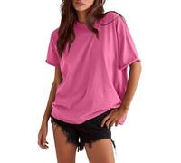 Women's Summer Oversized Cotton T-Shirt Casual Loose Fit Short Sleeve Crew Neck Solid Color Tee Top for Daily Wear Beach Vacation Soft Breathable Fabric