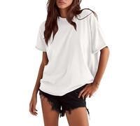 Women's Summer Oversized Cotton T-Shirt Casual Loose Fit Short Sleeve Crew Neck Solid Color Tee Top for Daily Wear Beach Vacation Soft Breathable Fabric